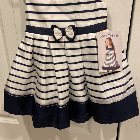 Jona Michelle Navy Blue and White Striped Dress - Picture 3 of 7
